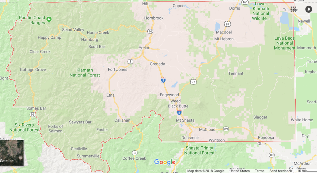 map depicting area of siskiyou county